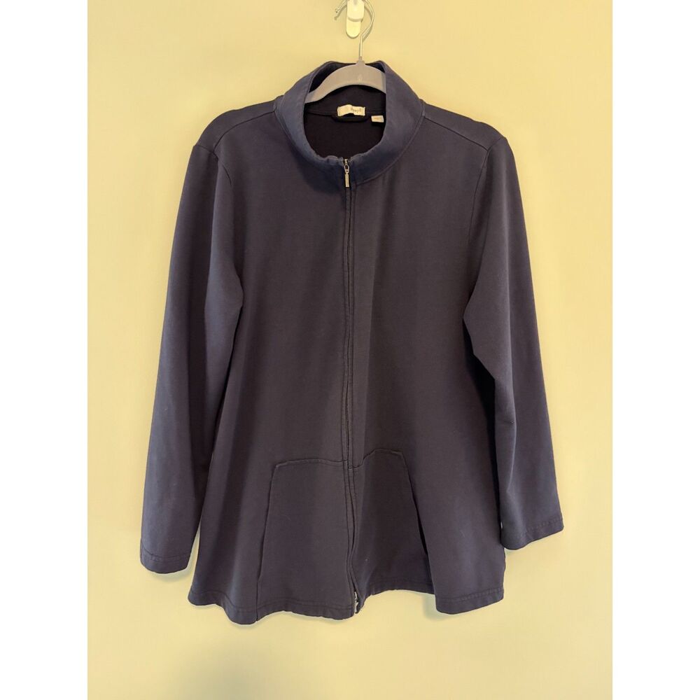 J. Jill PureJill Womens Navy Full Zip Cardigan Sweater Cotton Size L